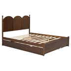 Queen Size Bed Frame with Twin XL Size Trundle and 2 Big Drawers, Wooden Platform Bed with Headboard and Slats Support