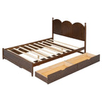 Queen Size Bed Frame with Twin XL Size Trundle and 2 Big Drawers, Wooden Platform Bed with Headboard and Slats Support