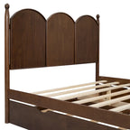 Queen Size Bed Frame with Twin XL Size Trundle and 2 Big Drawers, Wooden Platform Bed with Headboard and Slats Support