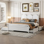 Queen Size Bed Frame with Twin XL Size Trundle and 2 Big Drawers, Wooden Platform Bed with Headboard and Slats Support