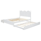 Queen Size Bed Frame with Twin XL Size Trundle and 2 Big Drawers, Wooden Platform Bed with Headboard and Slats Support