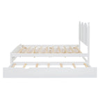 Queen Size Bed Frame with Twin XL Size Trundle and 2 Big Drawers, Wooden Platform Bed with Headboard and Slats Support