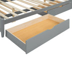 Queen Size Bed Frame with Twin XL Size Trundle and 2 Big Drawers, Wooden Platform Bed with Headboard and Slats Support