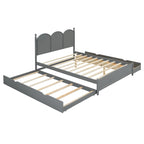 Queen Size Bed Frame with Twin XL Size Trundle and 2 Big Drawers, Wooden Platform Bed with Headboard and Slats Support