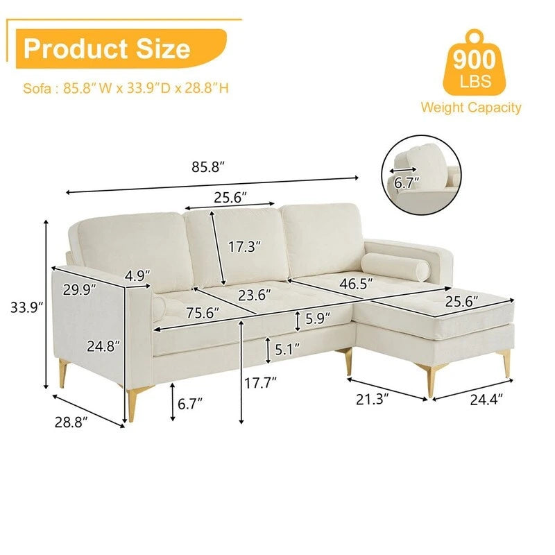 3-Seater Golden Tripod Legs Indoor Modular Sofa