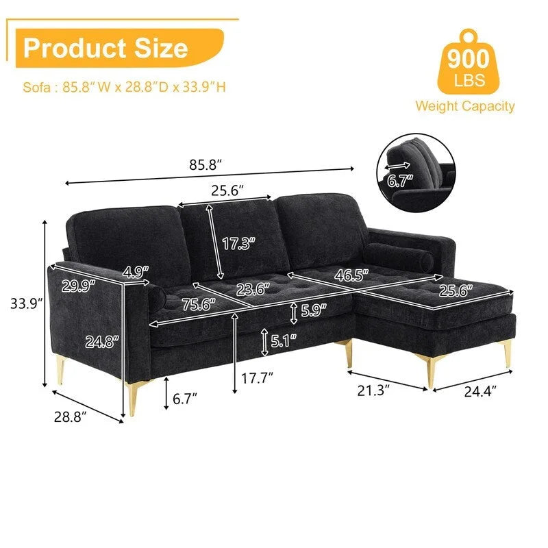 3-Seater Golden Tripod Legs Indoor Modular Sofa