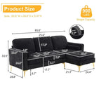 3-Seater Golden Tripod Legs Indoor Modular Sofa