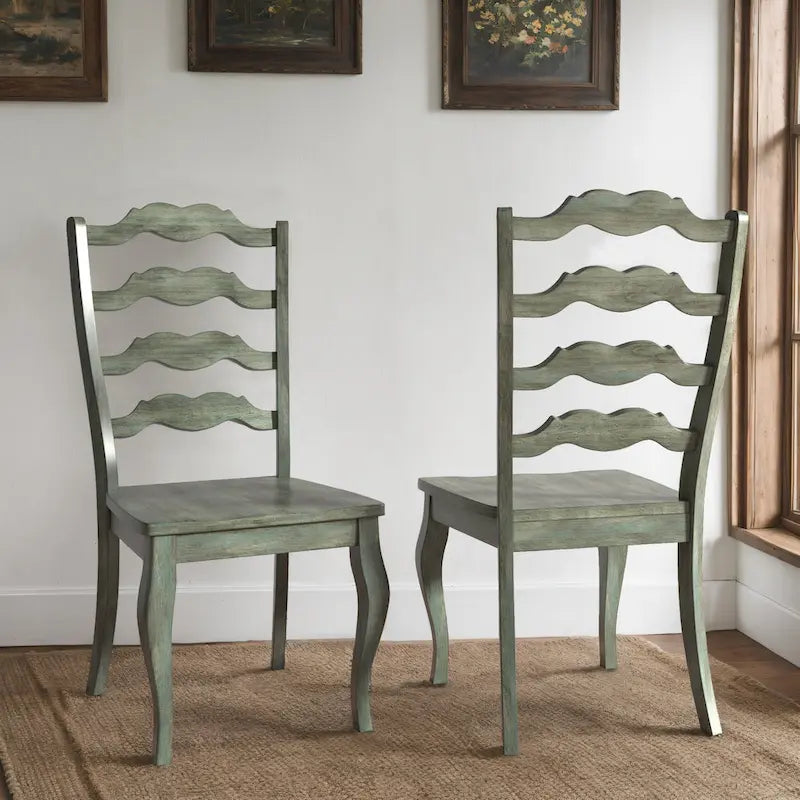 Ronda French Ladder Back Wood Dining Chairs (Set of 2)