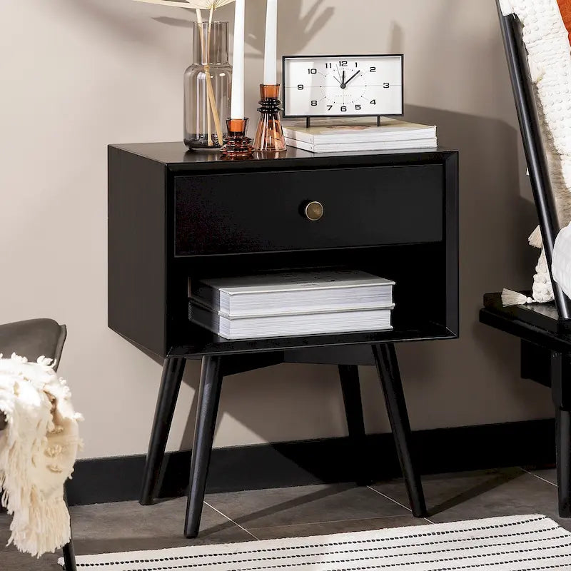 Middlebrook Mid-Century Solid Wood 1-Drawer, 1 Shelf Nightstand