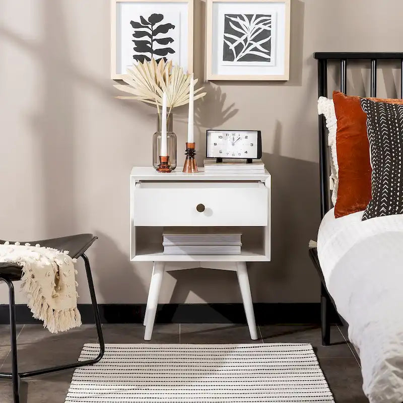 Middlebrook Mid-Century Solid Wood 1-Drawer, 1 Shelf Nightstand