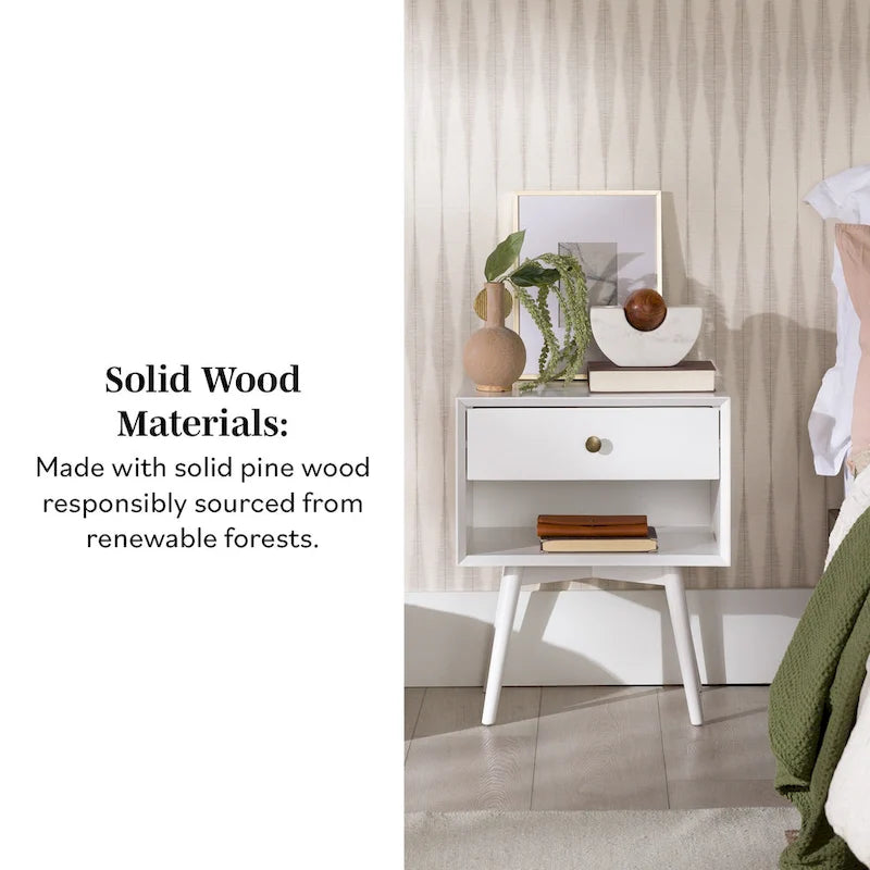 Middlebrook Mid-Century Solid Wood 1-Drawer, 1 Shelf Nightstand