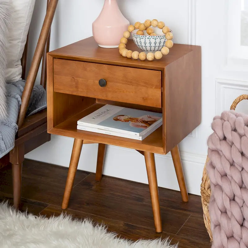 Middlebrook Mid-Century Solid Wood 1-Drawer, 1 Shelf Nightstand