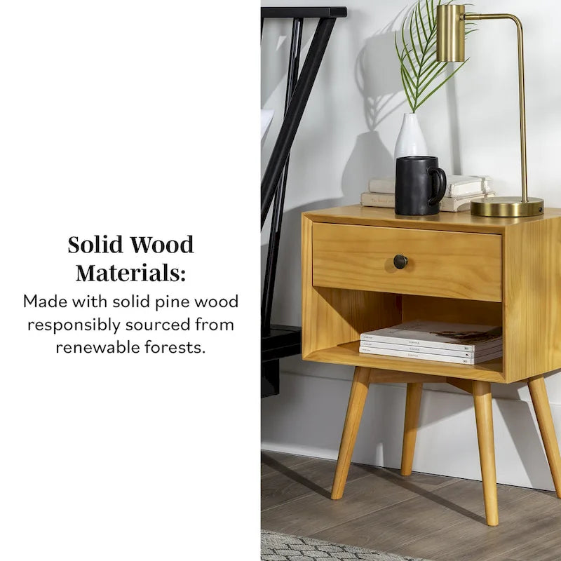 Middlebrook Mid-Century Solid Wood 1-Drawer, 1 Shelf Nightstand