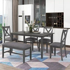 Nestfair 6-Piece Dining Table Set with 4 Fabric Chairs and Bench