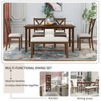Nestfair 6-Piece Dining Table Set with 4 Fabric Chairs and Bench