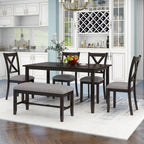 Nestfair 6-Piece Dining Table Set with 4 Fabric Chairs and Bench