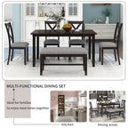 Nestfair 6-Piece Dining Table Set with 4 Fabric Chairs and Bench
