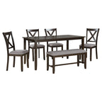 Nestfair 6-Piece Dining Table Set with 4 Fabric Chairs and Bench