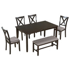 Nestfair 6-Piece Dining Table Set with 4 Fabric Chairs and Bench