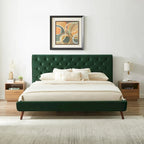 Annalisa Mid-Century Modern Velvet Platform Bed Dark Green