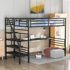 Twin Black Metal Loft Bed Frame with Desk, No Box Spring Needed
