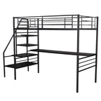 Twin Black Metal Loft Bed Frame with Desk, No Box Spring Needed