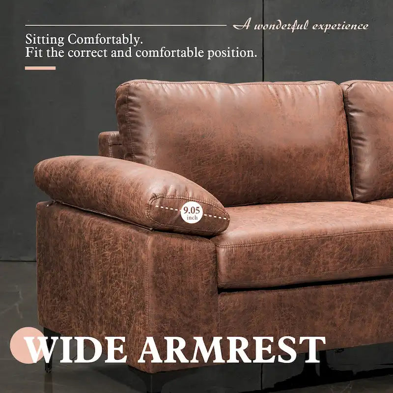 OVIOS Mid-Century Suede Reversible Chaise Sofa With Metal Legs