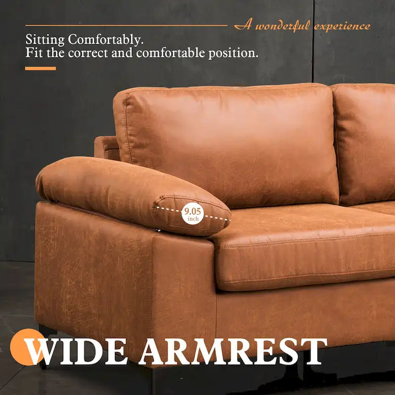 OVIOS Mid-Century Suede Reversible Chaise Sofa With Metal Legs