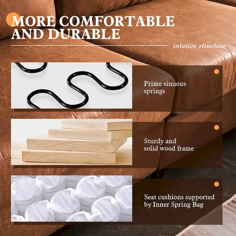 OVIOS Mid-Century Suede Reversible Chaise Sofa With Metal Legs