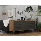 Manhattan Comfort Rockefeller 6-Drawer Double Low Dresser with Metal Legs