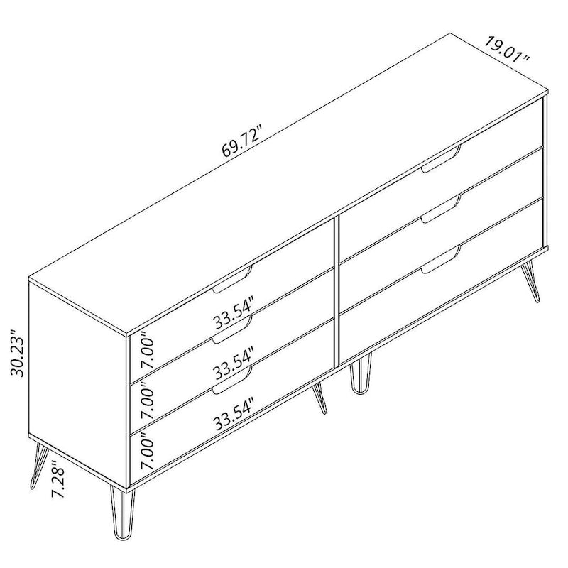 Manhattan Comfort Rockefeller 6-Drawer Double Low Dresser with Metal Legs