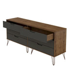 Manhattan Comfort Rockefeller 6-Drawer Double Low Dresser with Metal Legs