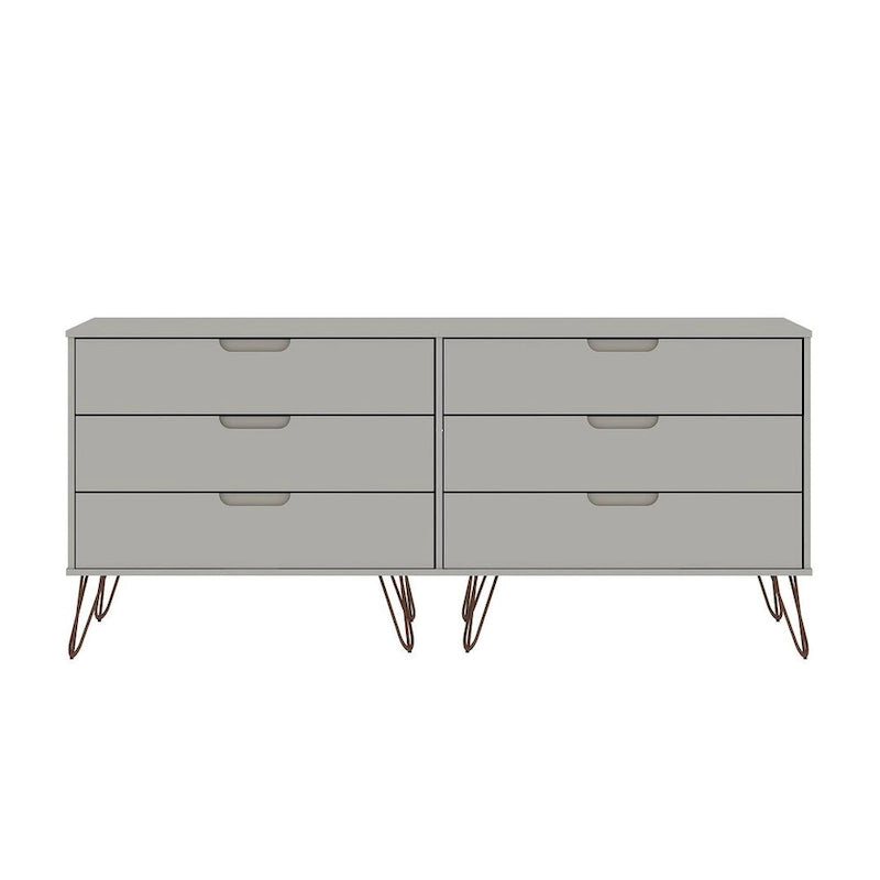 Manhattan Comfort Rockefeller 6-Drawer Double Low Dresser with Metal Legs