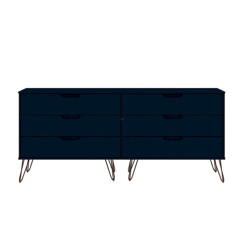 Manhattan Comfort Rockefeller 6-Drawer Double Low Dresser with Metal Legs