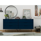 Manhattan Comfort Rockefeller 6-Drawer Double Low Dresser with Metal Legs
