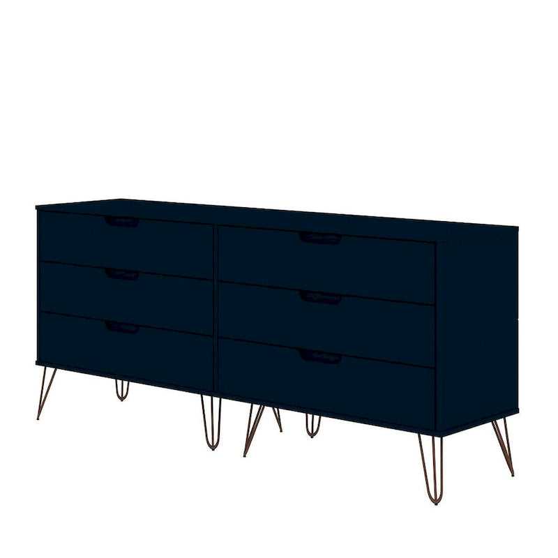 Manhattan Comfort Rockefeller 6-Drawer Double Low Dresser with Metal Legs