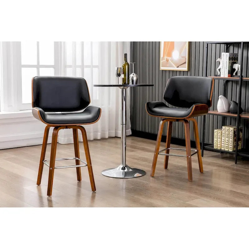 Porthos Home Ori Swivel Counter Stool, PU Leather, Wooden Legs with Footrest
