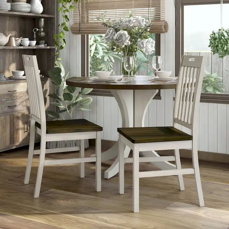 Derry Farmhouse Antique White Wood Slatted Backs Dining Chairs by Furniture of America (Set of 2)