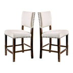 Set of 2 Brown Cherry and Ivory Dining Chair with Nailhead Trim