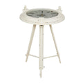 Metal Compass Accent Table with Clock and Clear Glass Top - White or Black - Roche River Decor