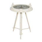 Metal Compass Accent Table with Clock and Clear Glass Top - White or Black - Roche River Decor