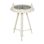 Metal Compass Accent Table with Clock and Clear Glass Top - White or Black - Roche River Decor