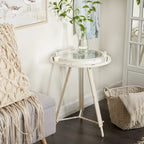 Metal Compass Accent Table with Clock and Clear Glass Top - White or Black - Roche River Decor