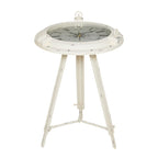 Metal Compass Accent Table with Clock and Clear Glass Top - White or Black - Roche River Decor