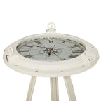 Metal Compass Accent Table with Clock and Clear Glass Top - White or Black - Roche River Decor