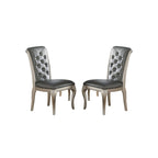 Dining Chairs With Button Tufted Back, Antique Silver(Set of 2)