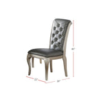 Dining Chairs With Button Tufted Back, Antique Silver(Set of 2)