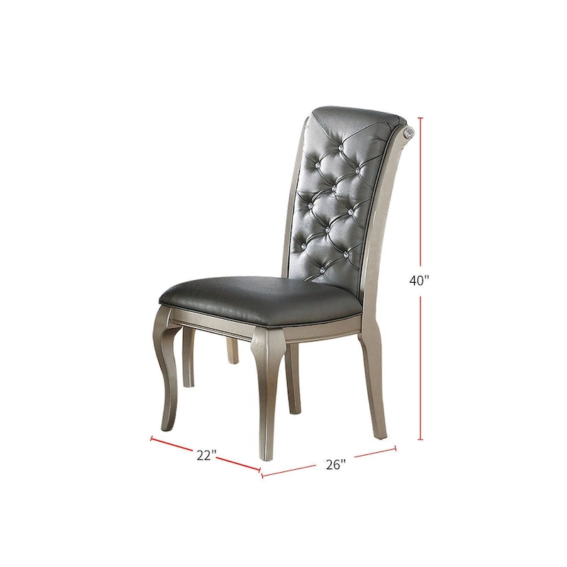Dining Chairs With Button Tufted Back, Antique Silver(Set of 2)