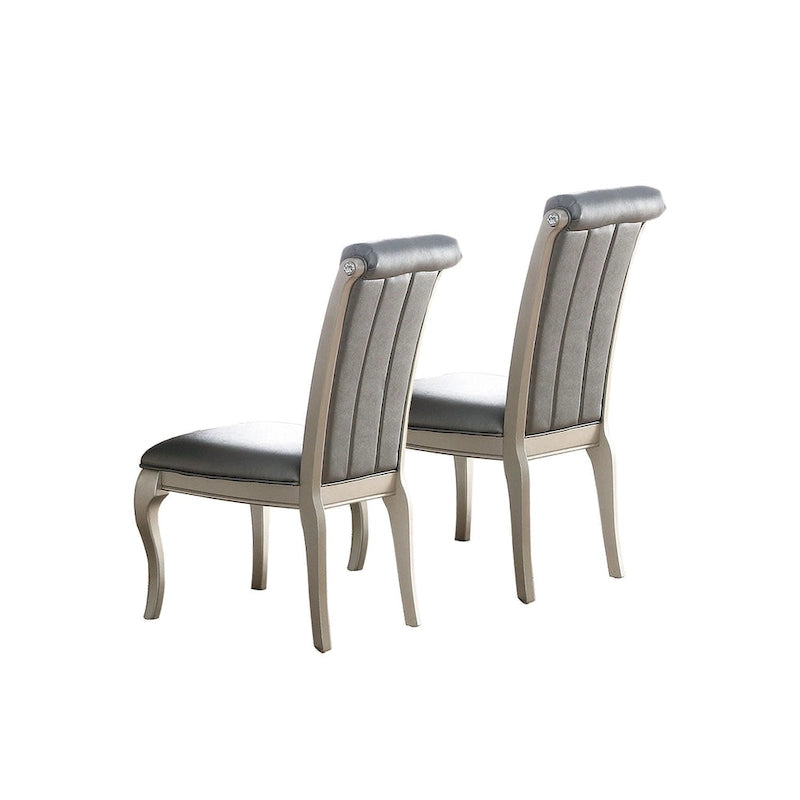 Dining Chairs With Button Tufted Back, Antique Silver(Set of 2)