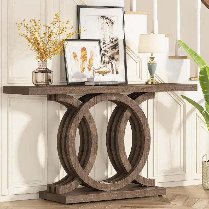 55 inches Farmhouse Console Table with Geometric Base